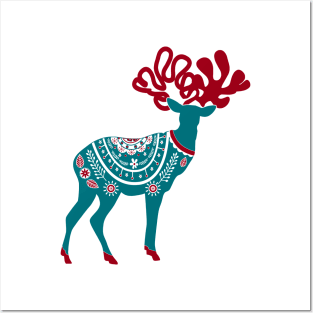 Scandinavian Christmas Reindeer Posters and Art
